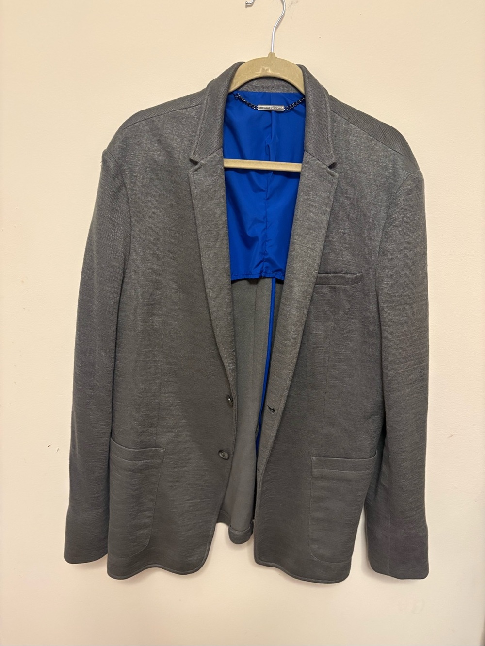 Michael Kors Men’s 44R Gray Knit Unconstructed Blazer Sport Coat Blue Lining